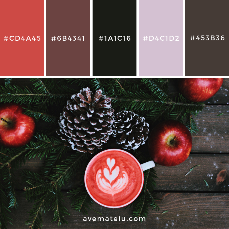 Cozy Christmas coffee Color Palette #92 - color palette, color palettes, colour palettes, color scheme, color inspiration, color combination, art tutorial, collage, digital art, canvas painting, wall art, home painting, photography, weddings by color, inspiration, vintage, wallpaper, background, rustic, seasonal, season, natural, nature