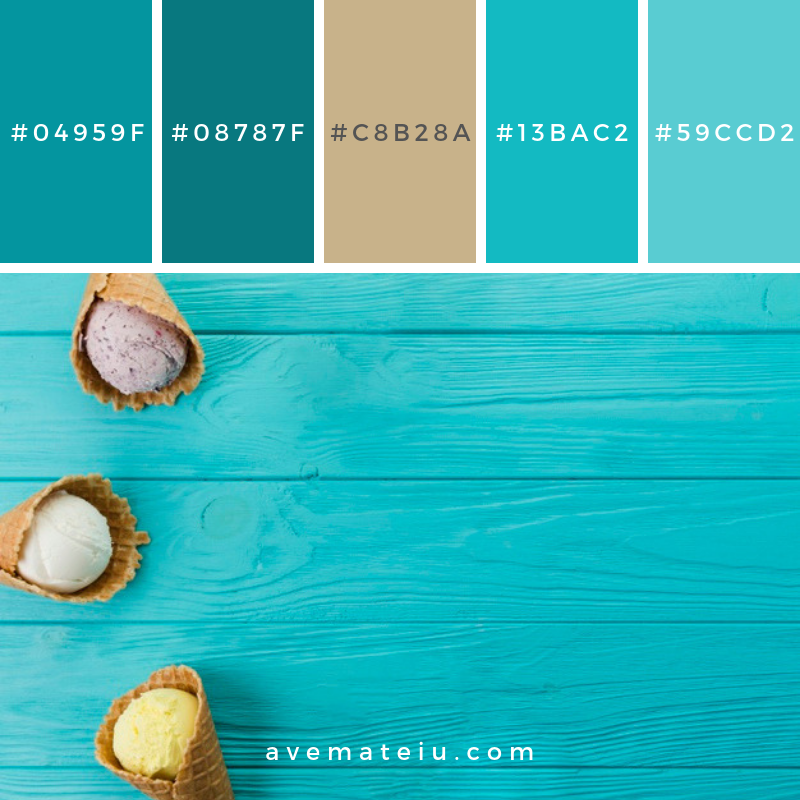 Ice cream cones of different flavors Color Palette #216 - Color combination, Color pallets, Color palettes, Color scheme, Color inspiration, Colour Palettes, Art, Inspiration, Vintage, Bright, Blue, Warm, Dark, Design, Yellow, Green, Grey, Red, Purple, Rustic, Fall, Autumn, Winter, Spring 2019, Nature, Spring, Summer, Flowers, Sunset, Sunrise, Pantone https://avemateiu.com/color-palettes/