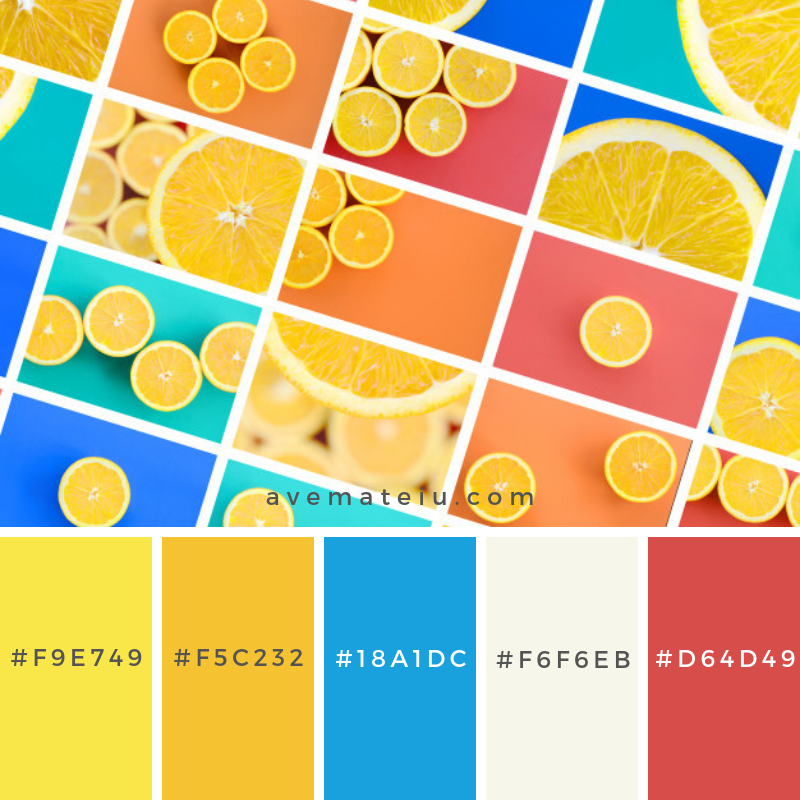 A collage of many pictures with juicy oranges. Color Palette #230 - Color combination, Color pallets, Color palettes, Color scheme, Color inspiration, Colour Palettes, Abstract, Design, Background, Food, Texture, Summer, Blue, Fruit, Orange, Fruits, Tropical, Collage, Flat, Pastel, Mix, Citrus, Oranges, Flat Lay
