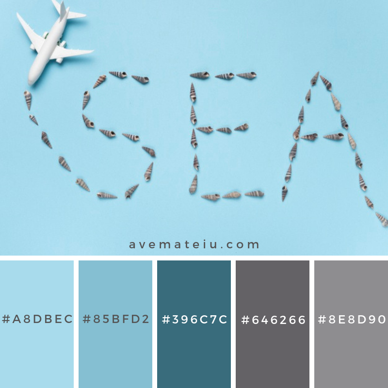 Writing sea with small shells Color Palette #242 - Color combination, Color pallets, Color palettes, Color scheme, Color inspiration, Colour Palettes, Art, Inspiration, Vintage, Bright, Blue, Warm, Dark, Design, Yellow, Green, Grey, Red, Purple, Rustic, Fall, Autumn, Winter, Spring 2019, Nature, Spring, Summer, Flowers, Sunset, Sunrise, Pantone https://avemateiu.com/color-palettes/