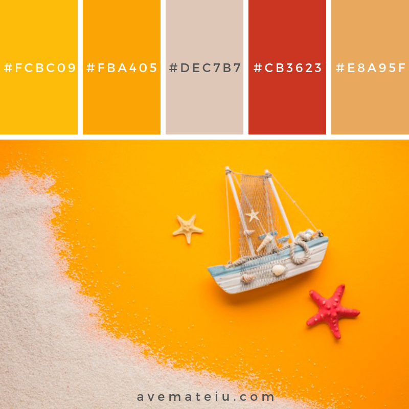 Flat lay boat with beach concept Color Palette #244 - Color combination, Color pallets, Color palettes, Color scheme, Color inspiration, Colour Palettes, Art, Inspiration, Vintage, Bright, Blue, Warm, Dark, Design, Yellow, Green, Grey, Red, Purple, Rustic, Fall, Autumn, Winter, Summer 2019, Nature, Spring, Summer, Flowers, Sunset, Sunrise, Pantone https://avemateiu.com/color-palettes/