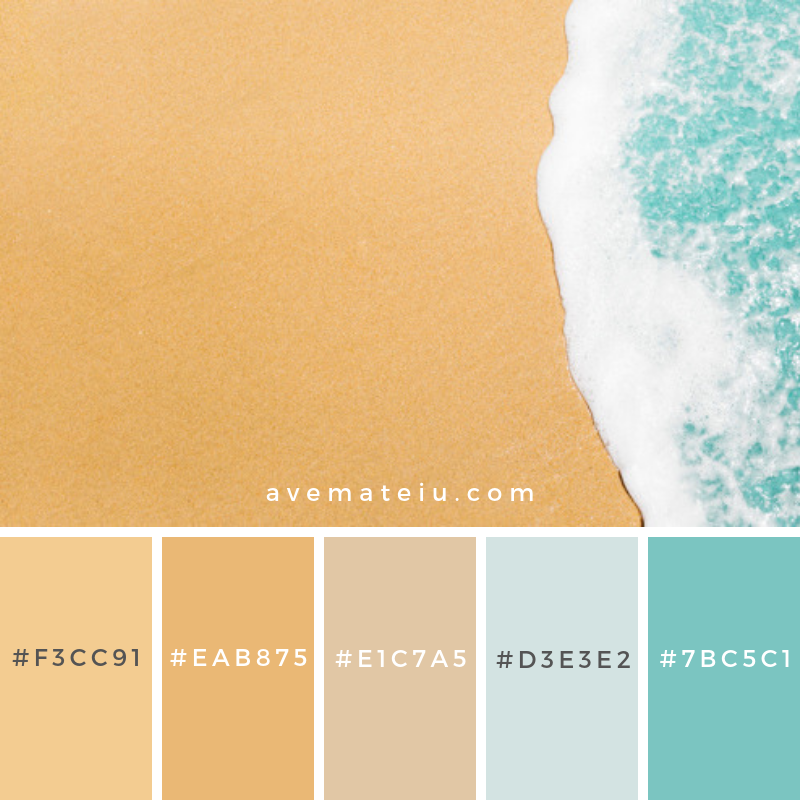 Beach background with waves and copyspace Color Palette #290 - Color combination, Color pallets, Color palettes, Color scheme, Color inspiration, Colour Palettes, Art, Inspiration, Vintage, Bright, Blue, Warm, Dark, Design, Yellow, Green, Grey, Red, Purple, Rustic, Fall, Autumn, Winter, Summer 2019, Nature, Spring, Summer, Flowers, Sunset, Sunrise, Pantone https://avemateiu.com/color-palettes/
