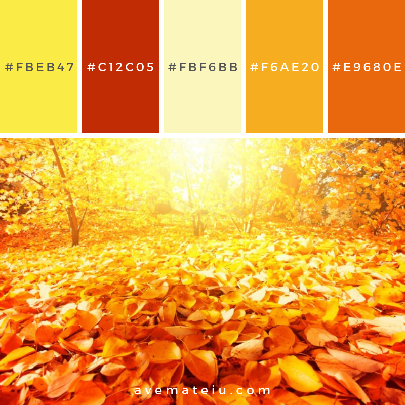 Autumn scenery Color Palette #300 - Color combination, Color pallets, Color palettes, Color scheme, Color inspiration, Colour Palettes, Art, Inspiration, Vintage, Bright, Blue, Warm, Dark, Design, Yellow, Green, Grey, Red, Purple, Rustic, Fall, Autumn, Winter, Summer 2019, Nature, Spring, Summer, Flowers, Sunset, Sunrise, Pantone https://avemateiu.com/color-palettes/
