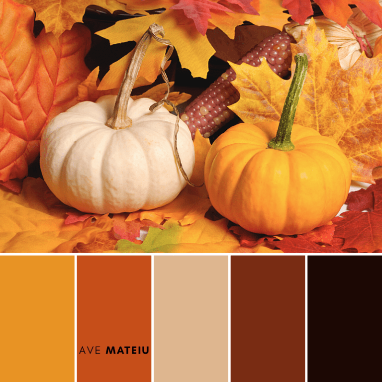 Pumpkins and leaves Color Palette 406 - Color combination, Color pallets, Color palettes, Color scheme, Color inspiration, Colour Palettes, Art, Inspiration, Vintage, Bright, Blue, Warm, Dark, Design, Yellow, Green, Grey, Red, Purple, Rustic, Fall, Autumn, Winter, Autumn 2019, Nature, Spring, Summer, Flowers, Sunset, Sunrise