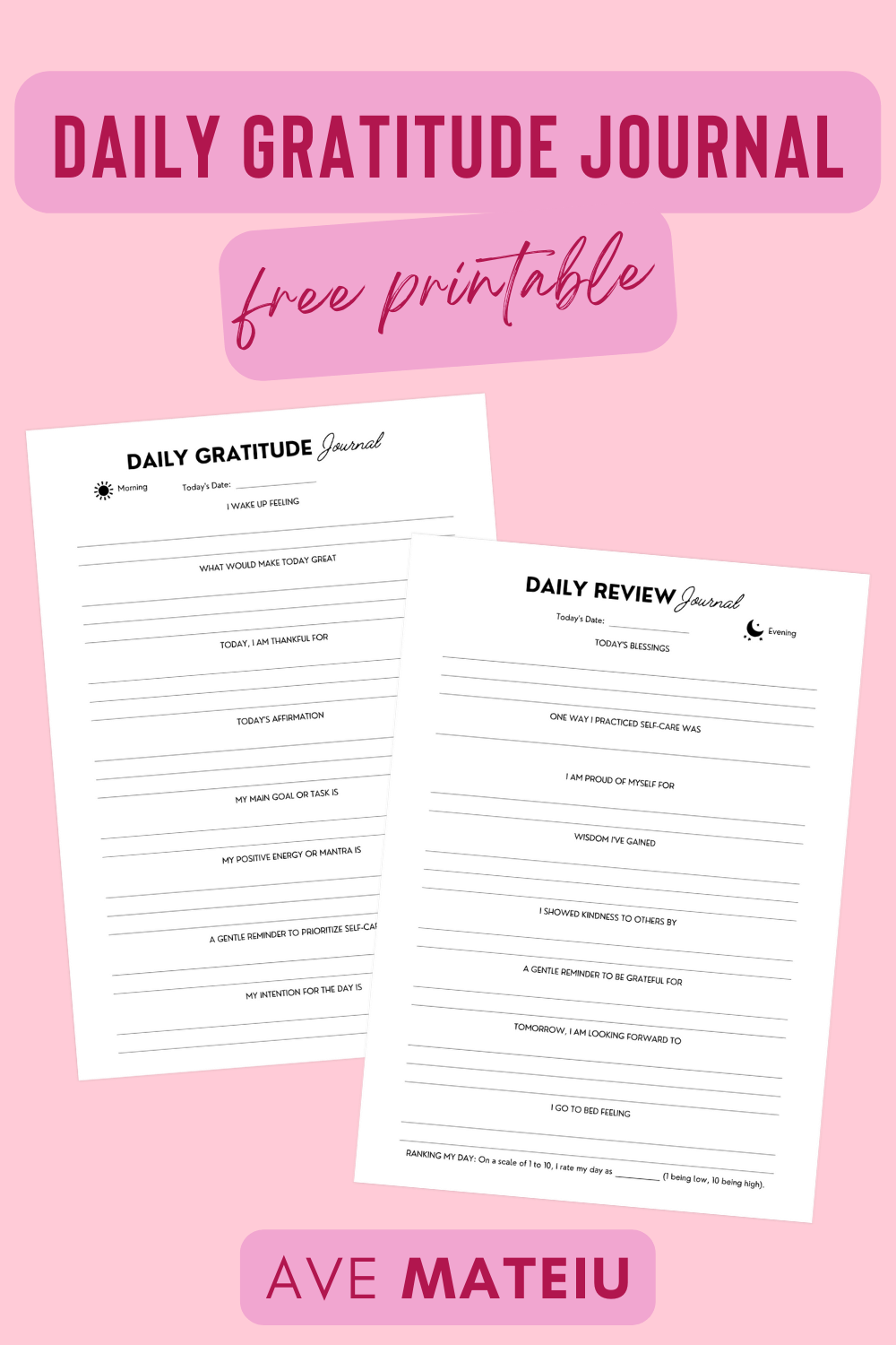 Free Printable Daily Gratitude Journal to Unlock Happiness [pinterest pin] v2
