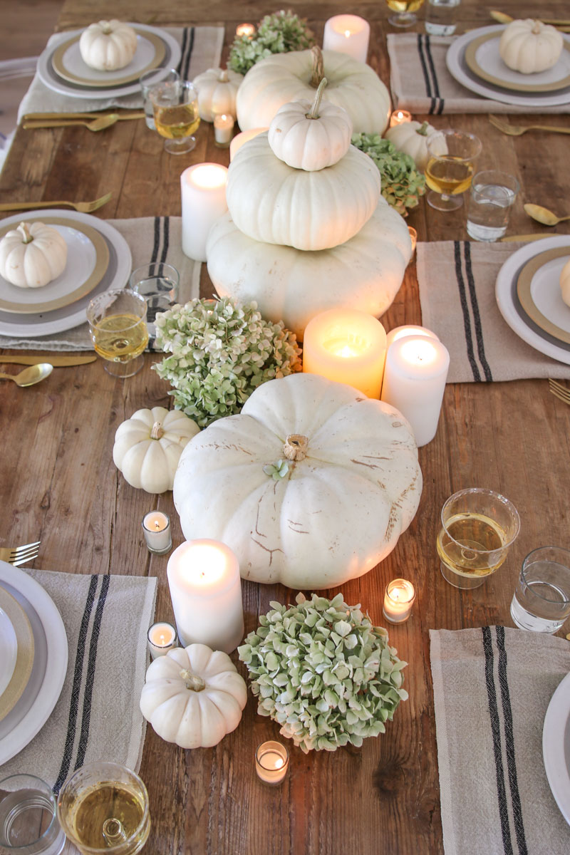 Thanksgiving table with white pumpkins Thanksgiving Table with White Pumpkins