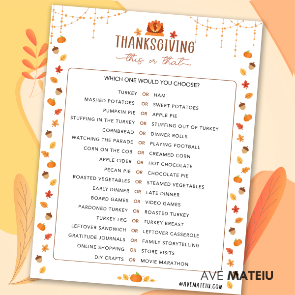 Image displaying a Thanksgiving 'This or That' game