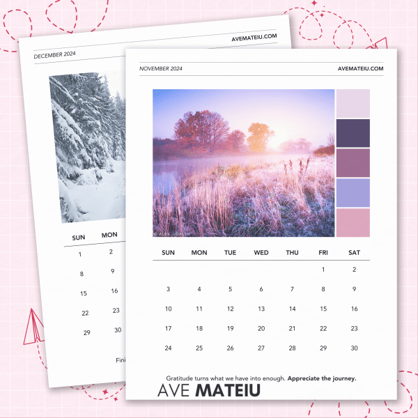 Image featuring examples of printable monthly calendars: November Monthly Calendar and December Monthly Calendar