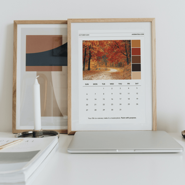 Image featuring examples of printable monthly calendars as framed prints: October Monthly Calendar