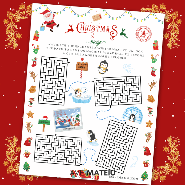 Image displaying a printable Christmas 'Maze' - North Pole Explorer: Enchanted Winter Maze Adventure