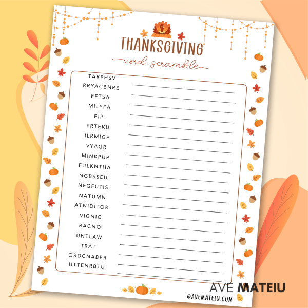 Image displaying a Thanksgiving 'Word Scramble' game
