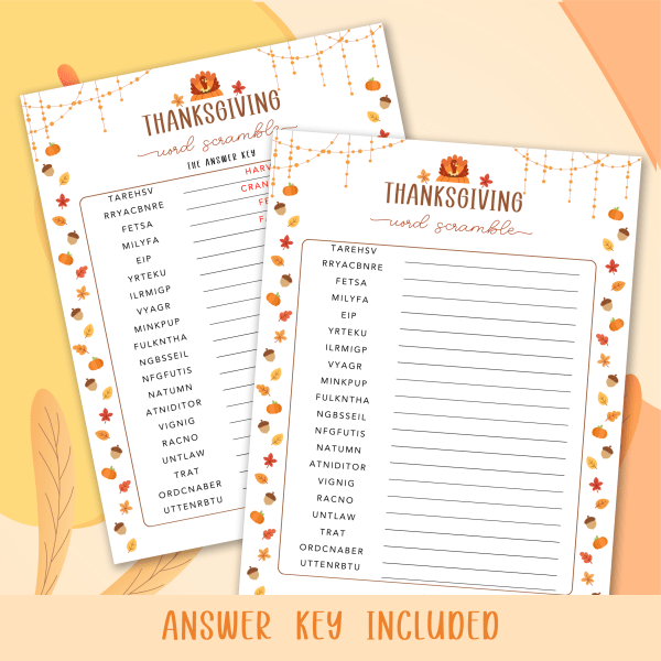 Thanksgiving Word Scramble Game