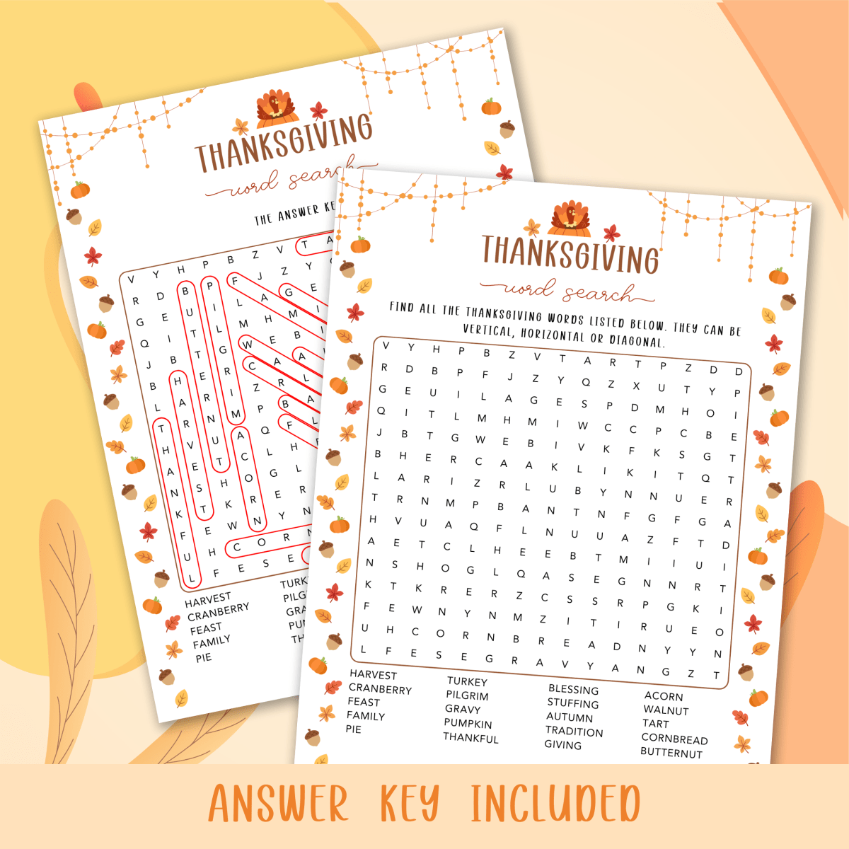 Thanksgiving Word Search Game