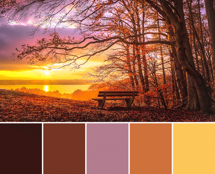 Image featuring a view on one of the big lakes in the south of Bavaria. It is autumn, the sun is setting and colors the entire landscape in golden colors and the title 'Ave Mateiu'