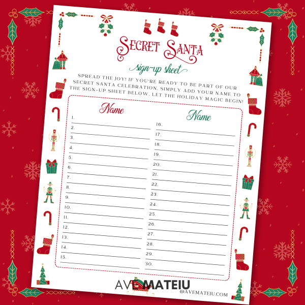 Image featuring an printable example of secret santa ideas: Secret Santa Sign-up Sheet