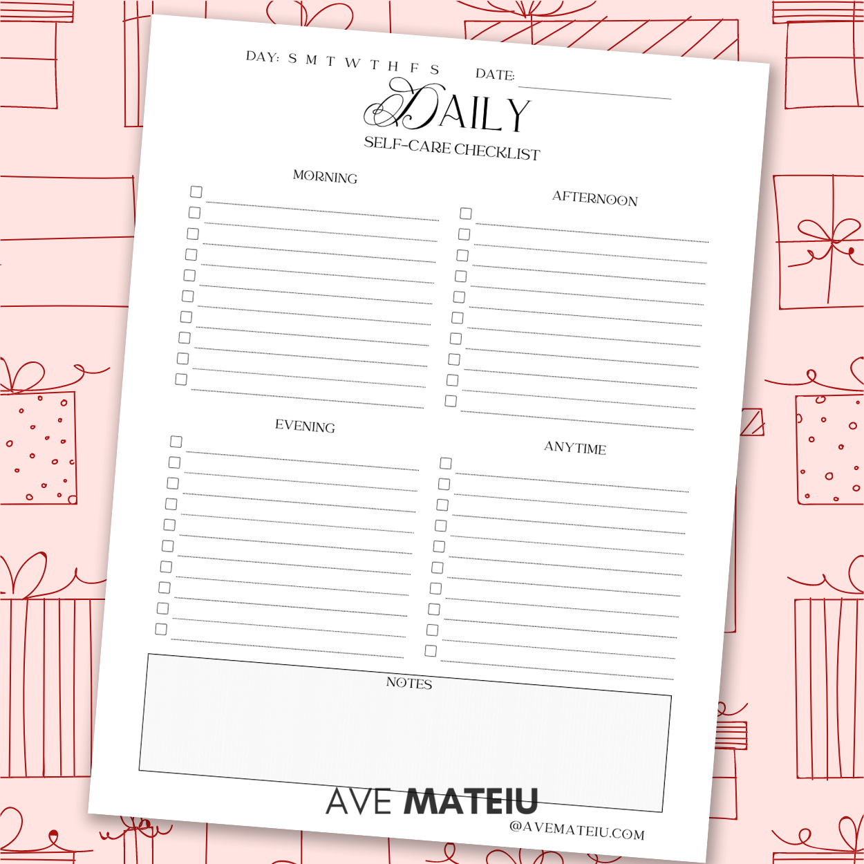 Image featuring one example of printable: Free Daily Self-Care Checklist