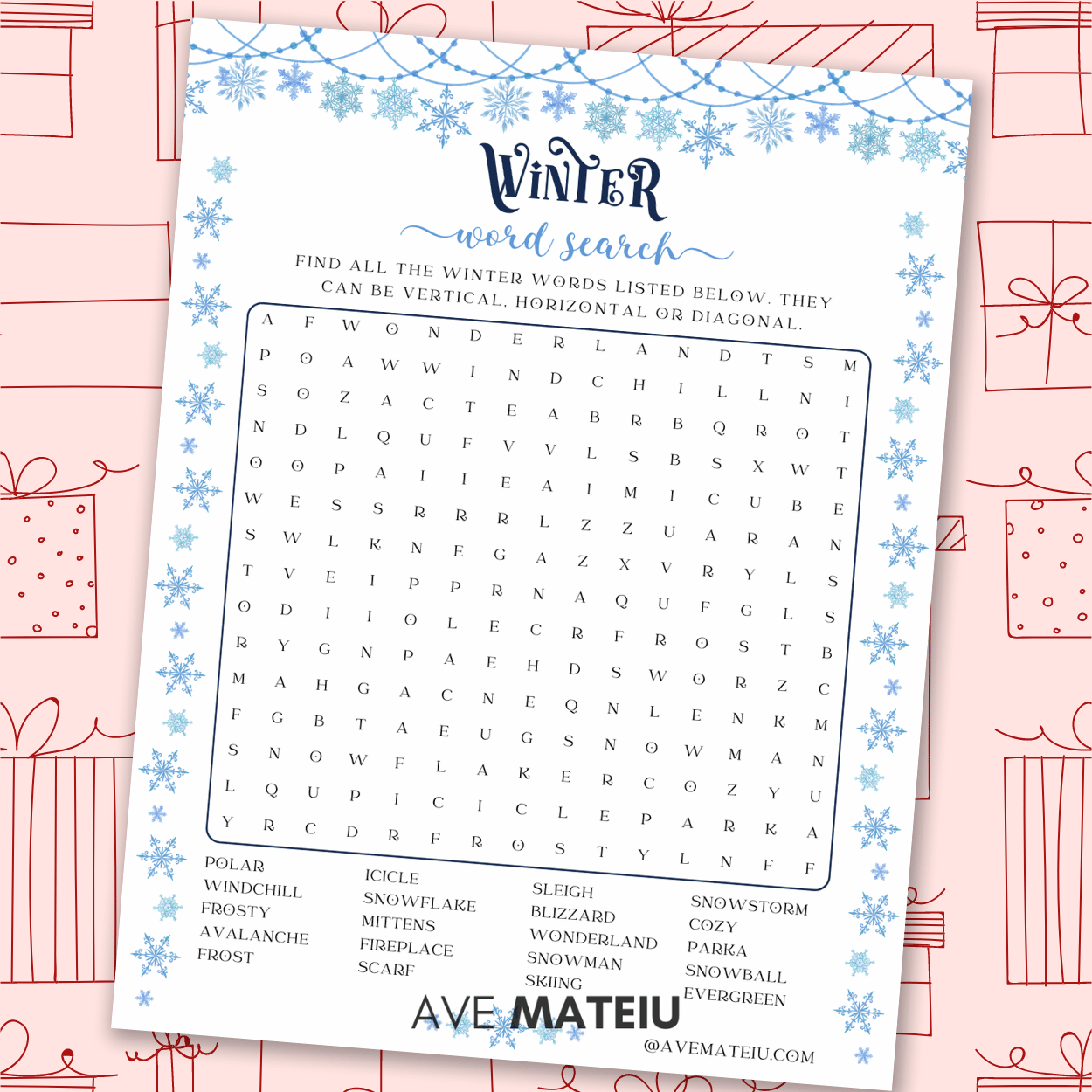 Image featuring one example of printable: Free Winter Word Search