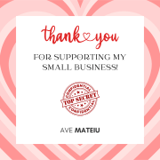 Image featuring the text "Thank you for supporting my small business" and a top secret illustration.