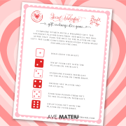 Image with example from the Printable Secret Valentine Bundle: Secret Valentine Gift Exchange Dice Game