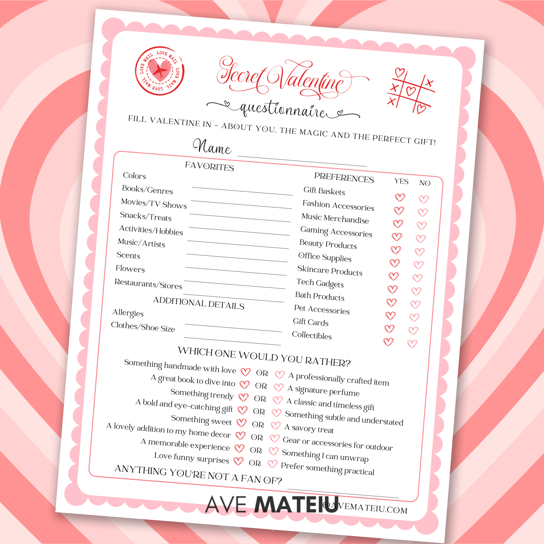 printable secret valentine bundle - ave mateiu