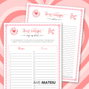 Image with examples from the Printable Secret Valentine Bundle: Secret Valentine Sign-up sheet and Notes