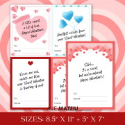 Image with examples from the Printable Secret Valentine Bundle: Portrait Secret Valentine Thank you Cards with heartfelt messages