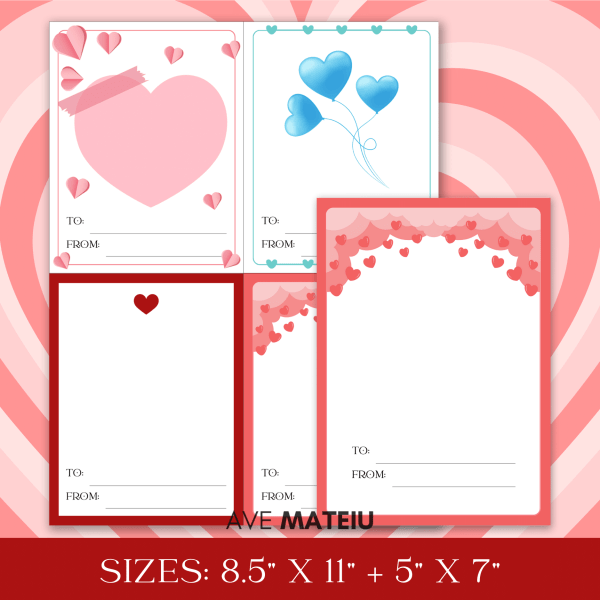 Image with examples from the Printable Secret Valentine Bundle: Blank Portrait Secret Valentine Thank you Card