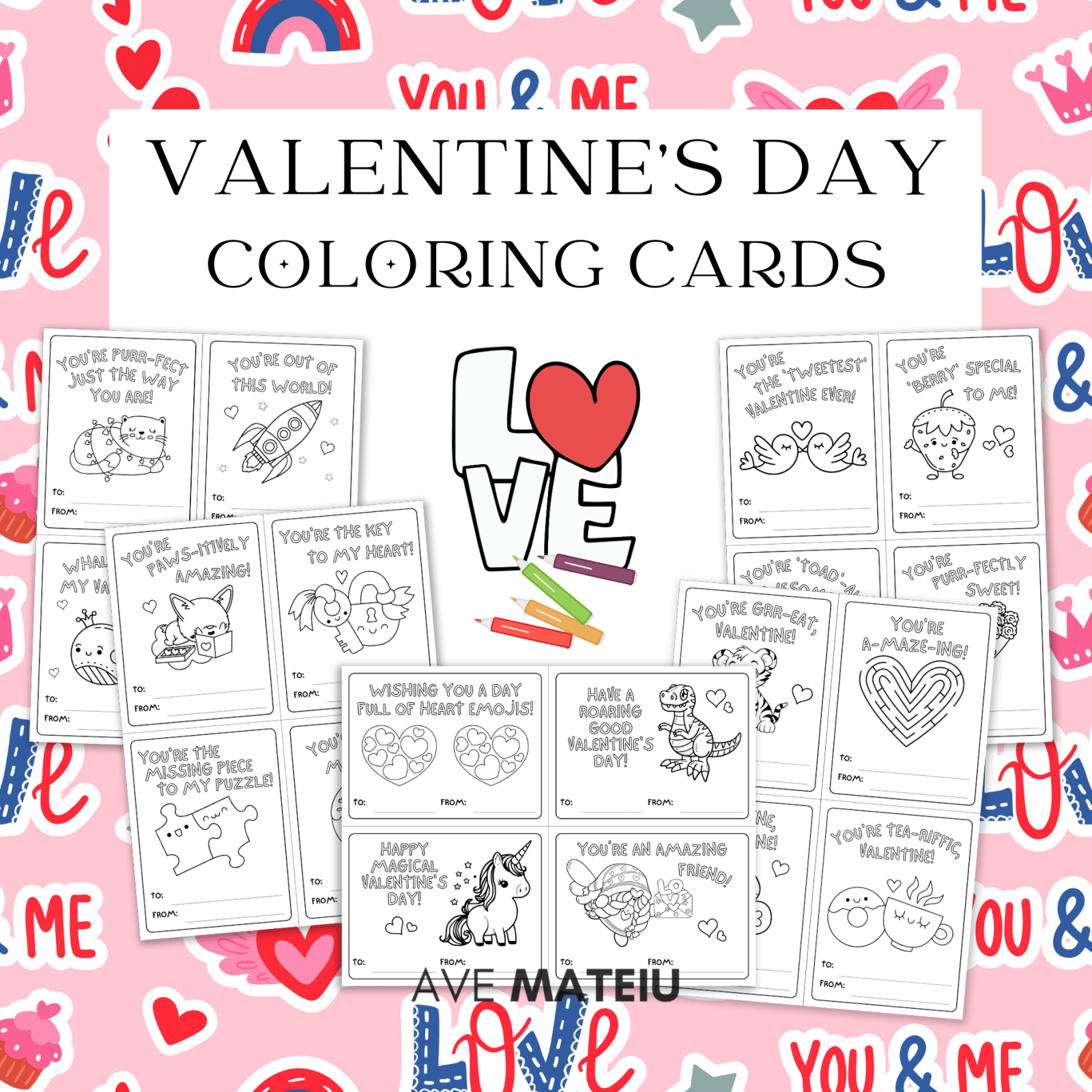 28 Printable Valentine's Day Coloring Cards - Ave Mateiu