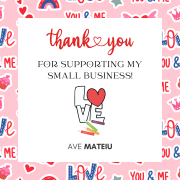 Image featuring the text "Thank you for supporting my small business" and a cute LOVE coloring page illustration.