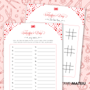 Printable Valentine's Day Games - Classroom 8 Image with examples from the Printable Valentine's Day Classroom Games and Activities bundle: printable Valentine's day a to z race and Valentine's day tic tac toe.