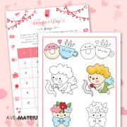 Image featuring the Valentine's games: Valentine coloring page and Valentine bingo.