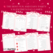 Image featuring the text: "The best fun and easy party valentine’s day games and activities" with game examples like: Valentine finish my phrase, Valentine scattergories, Valentine what's Cupid thinking, Valentine who is most like Cupid, Valentine a to z race, Valentine candy dice, Valentine dirty little secrets, and Valentine ever or never.