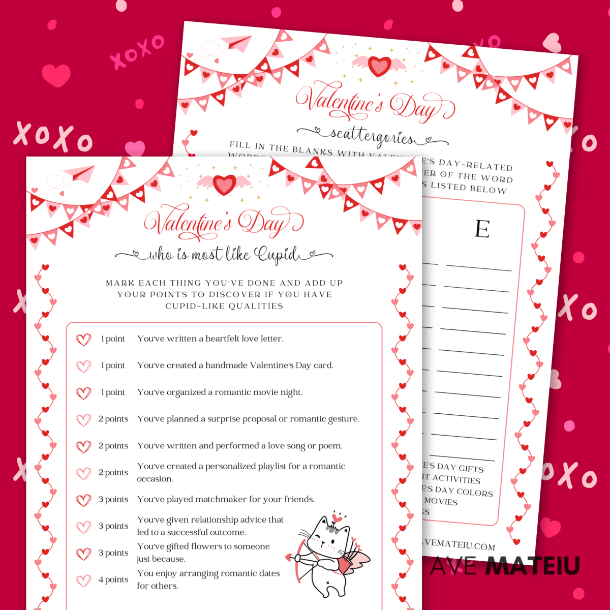 Image featuring the Valentine's games: Valentine who is most like Cupid and Valentine scattergories.