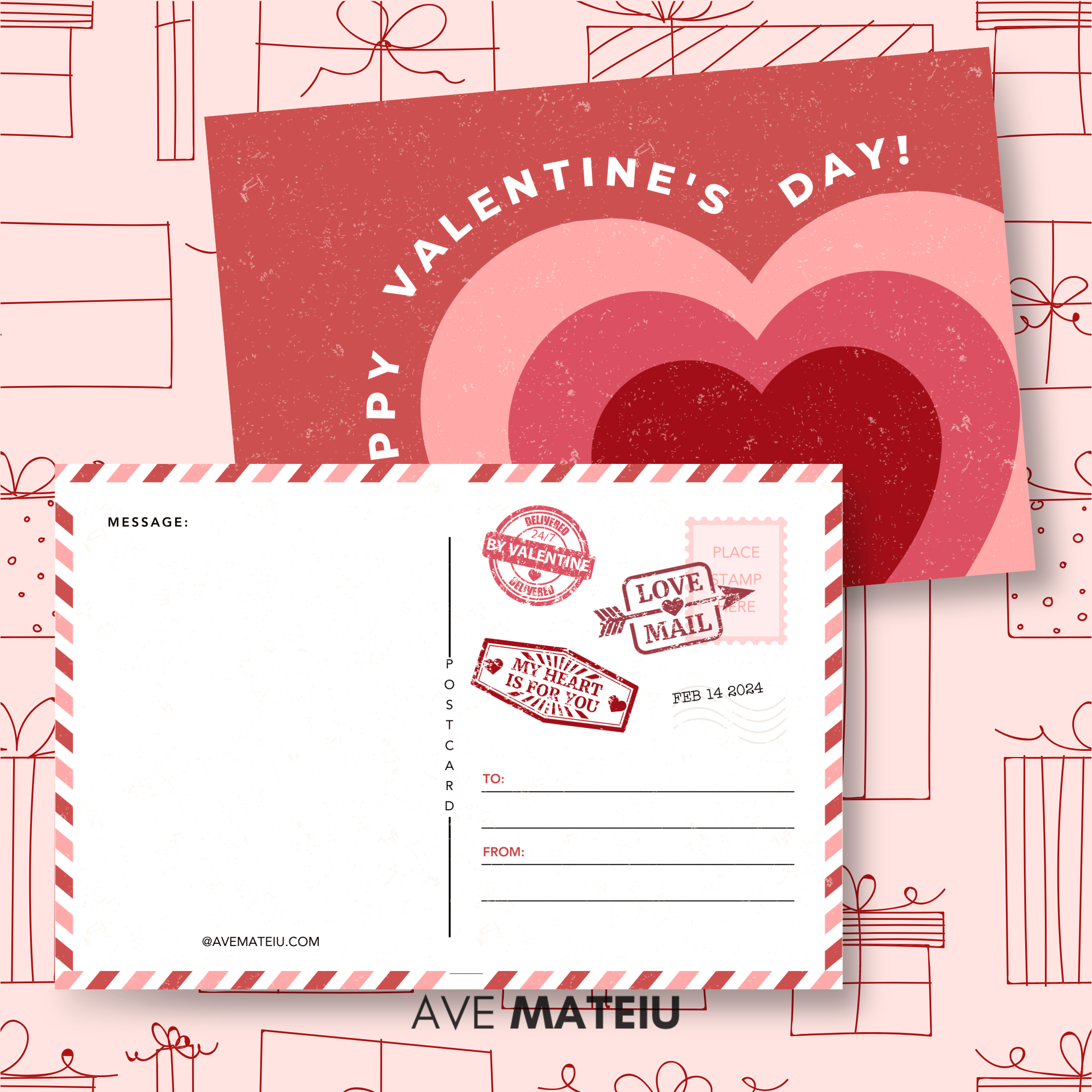 Image featuring one example of printable: Free Valentine's Day Postcard