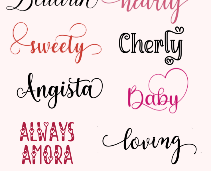 Image featuring the text "Free Valentine's Day Fonts" with an example of free Valentine fonts all with commercial use.