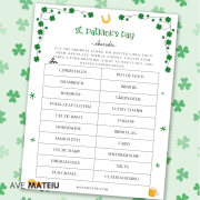 Image with an example of a printable game: St. Patrick's Day charades.