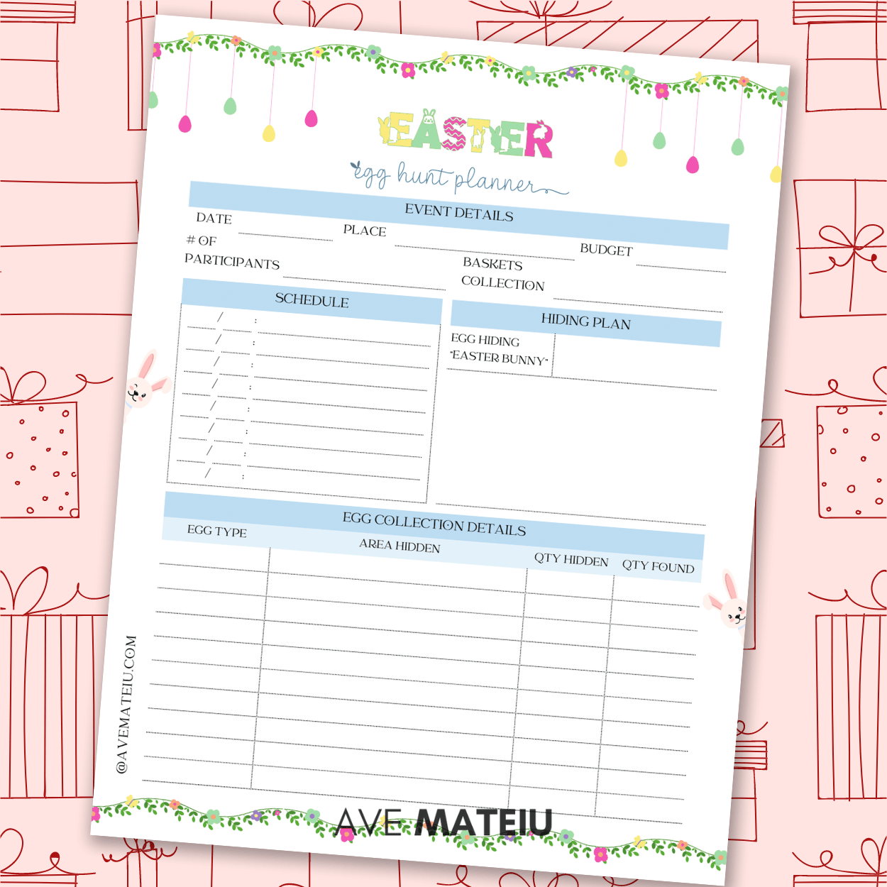 Image featuring one example of printable: Free Easter Egg Hunt Planner