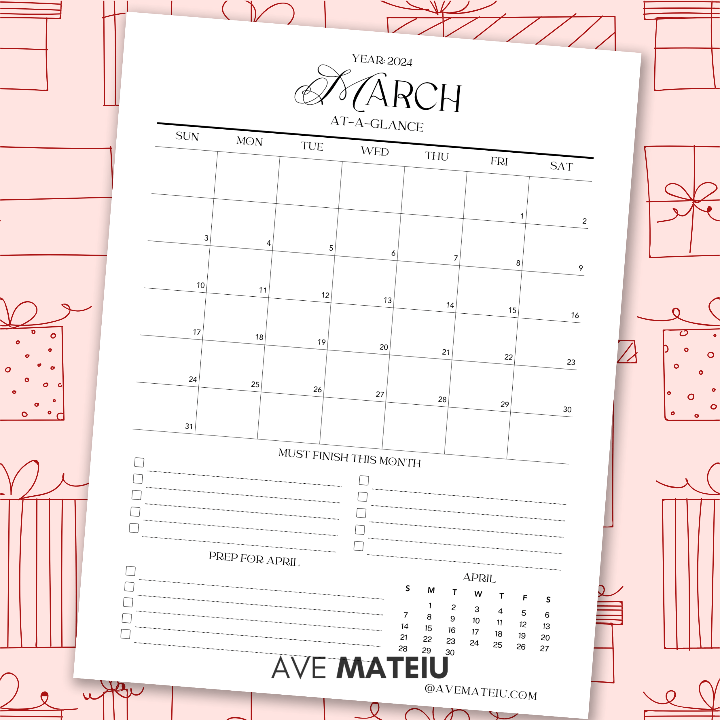 Image featuring one example of printable: Free March 2024 Planner