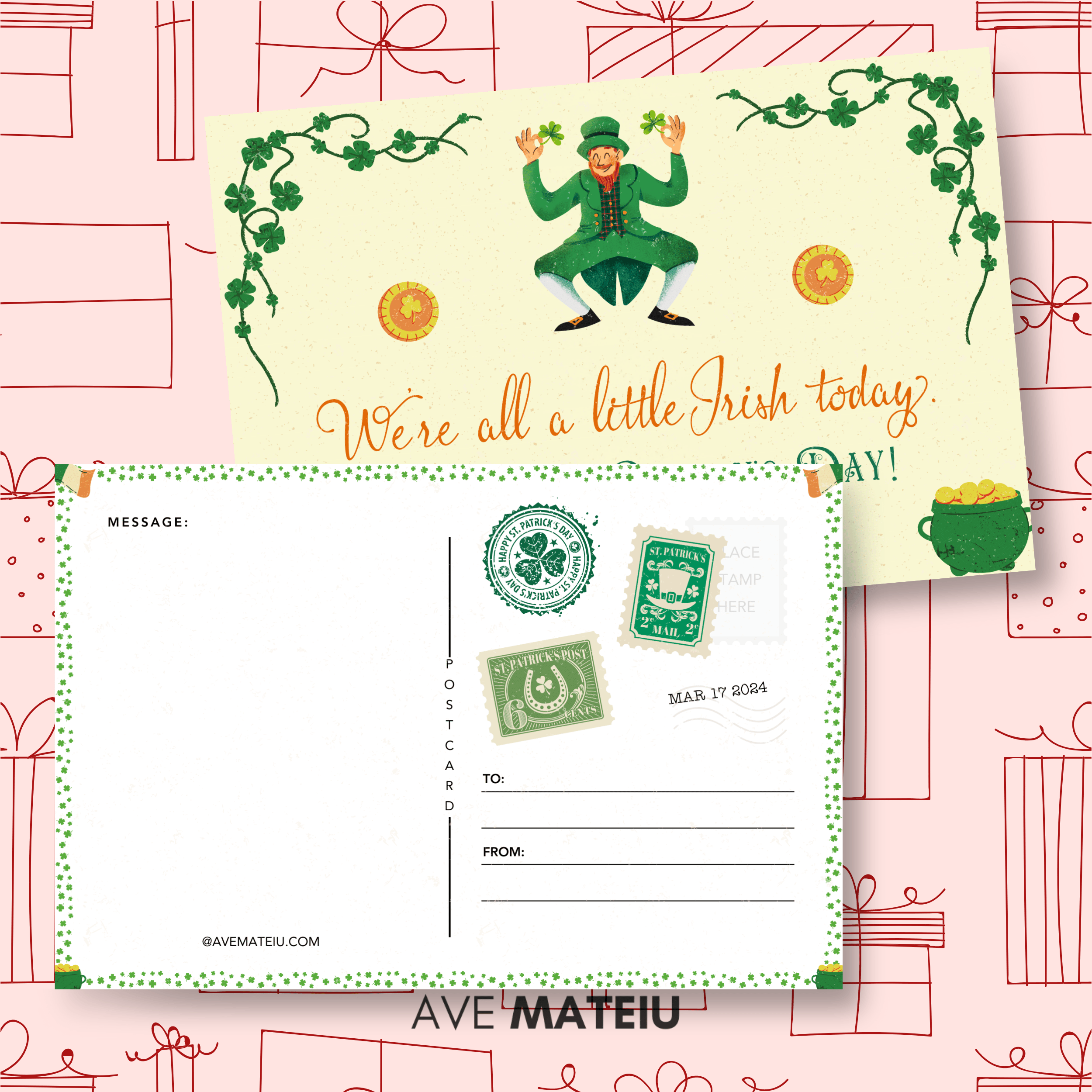 Image featuring one example of printable: Free St Patricks Day Postcard