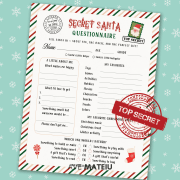 Printable Secret Santa questionnaire and wish list for kids to share their favorite gifts and activities