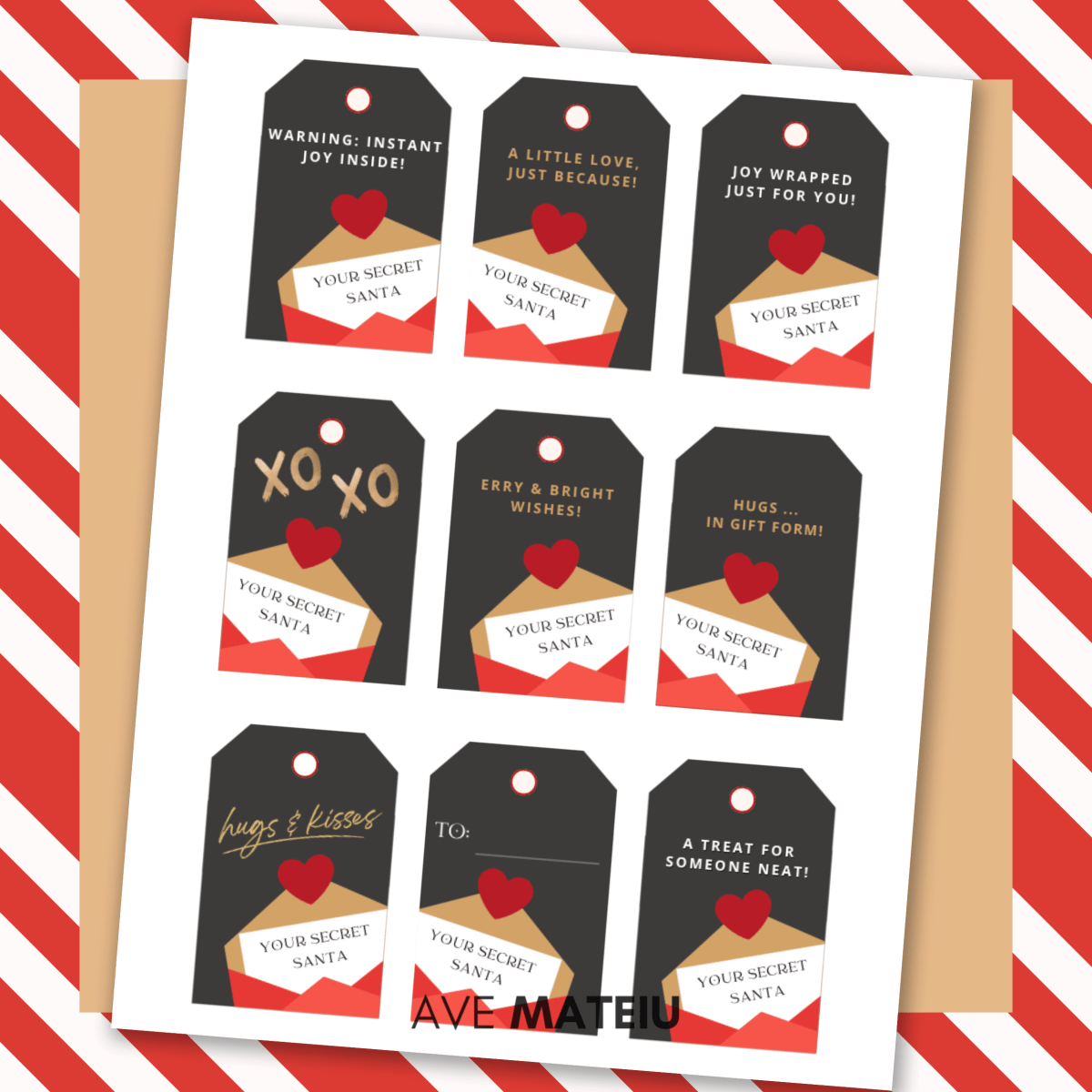 Printable Secret Santa gift tags – festive labels for Christmas presents