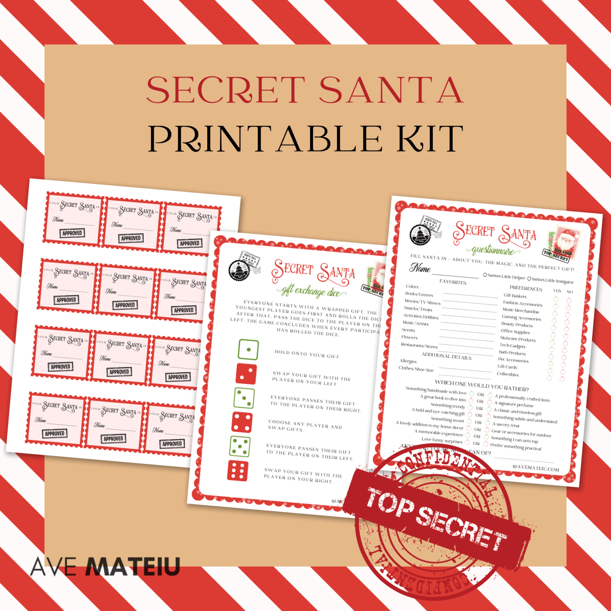 Ultimate Secret Santa Printable Bundle – Gift Exchange Kit with Wish list, Games, Tags, Cards & Notes | Christmas Party Printables