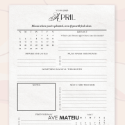 2026 April monthly calendar printable with motivational quote, inspirational planner page with important dates, notes, and monthly prep for productivity and mindfulness.