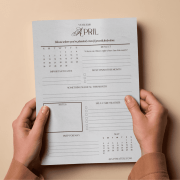 Printed 2026 April monthly calendar with motivational quote, inspirational printable planner page for organizing goals, self-care tasks, and important dates.