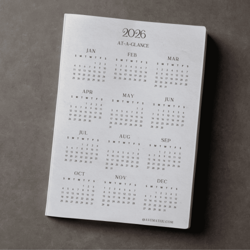 Printed 2026 calendar planner page, dated yearly planner for organization, goal setting, and monthly planning, minimalist printable design for productivity.