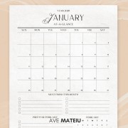 2026 January monthly planner and calendar printable displayed flat with minimalist design, perfect for printable planners and journals.
