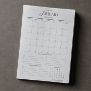 Printed 2026 January monthly planner and calendar page featuring a clean, minimalist layout designed for planners and binders.