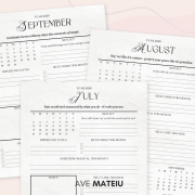 Printable 2026 July, August, and September monthly calendars with motivational quotes, inspirational monthly planner set with notes, reflection prompts, and important dates layout.