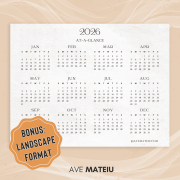 Landscape format printable 2026 calendar showing a wide yearly layout ideal for planners or wall organization.