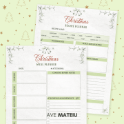 Printable Christmas Recipe Planner and Meal Planner pages for organizing holiday menus and cooking.